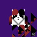 A small pixel art image on a purple background showing a red and white character with black triangular shapes around it.