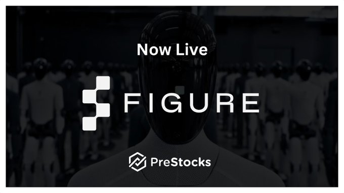 A dark promotional graphic showing humanoid robots in formation with text 'Now Live FIGURE PreStocks' displayed in the foreground.