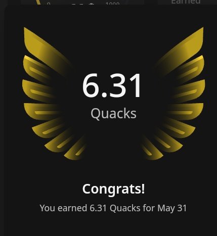 The image shows an award for Quacks, which has been won by a user named @wallchain. The user has earned 6.31 quacks (or 6.31 Quacks) from May 31st. The post congratulates the user on their achievement and mentions that they have been awarded Quacks to the @wallchain platform.