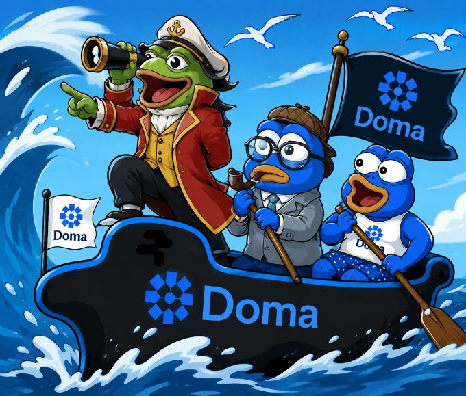 A vibrant, cartoon-style illustration shows a frog captain with a spyglass and two duck companions rowing a black boat through stylized blue waves, with "Doma" branding prominently displayed on the boat's hull, a flag, and one of the duck's life vest. The nautical adventure imagery, with its captain leading a crew on a voyage of discovery, visually reinforces the post's theme of exploration, collaboration, and seeking direct insights at the AMA with Kathy Nielsen and Susan Lawrence.