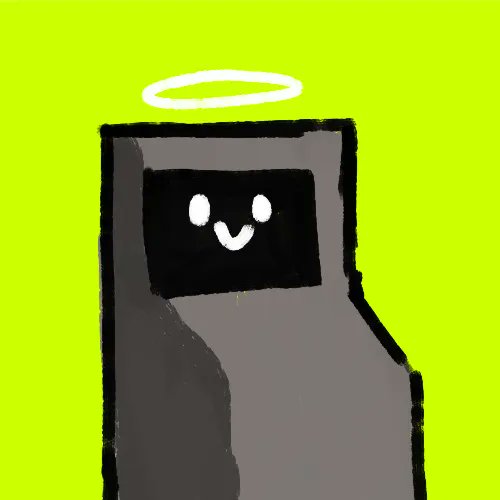 A cartoon drawing of an arcade cabinet with a smiling face and a white halo above it, set against a bright yellow-green background. The image's saintly, "ascended" appearance complements the post's bullish sentiment, visually representing the poster's conviction that crypto investors "are not bullish enough" as staking rewards accumulate toward $48K.