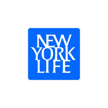 The image shows the New York Life logo, featuring the text "NEW YORK LIFE" in white serif font stacked on three lines against a blue rounded square background. This logo represents New York Life Investment Management, the $807 billion asset manager highlighted in the post announcing its launch of a tokenized fund on the Avalanche blockchain.