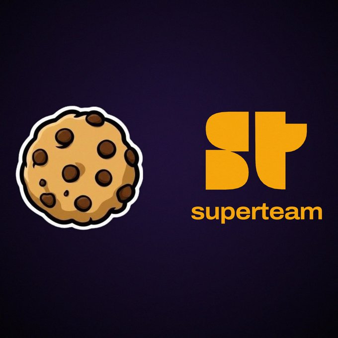 A logo featuring a chocolate chip cookie next to the orange 'ST superteam' branding on a dark purple background.