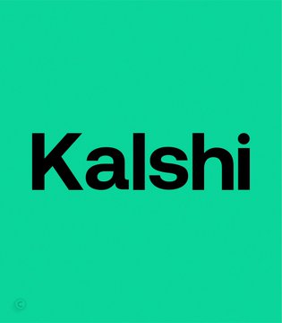 A teal green background displays the word 'Kalshi' in bold black letters.