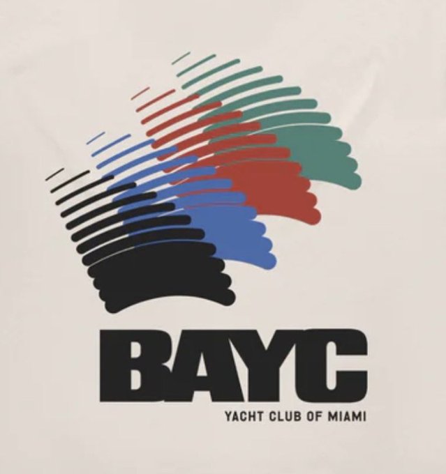 The BAYC (Bored Ape Yacht Club of Miami) logo featuring colorful stylized ape faces in black, blue, red, and green above the bold 'BAYC' text.