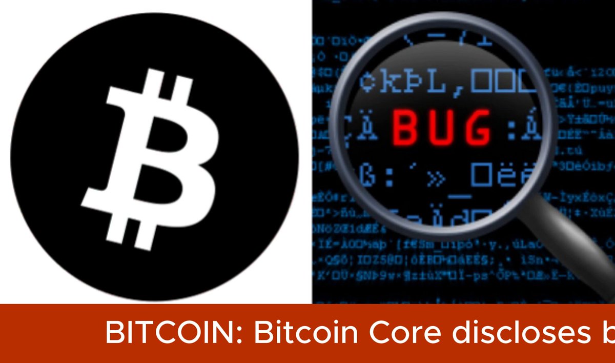 The image shows two logos - a Bitcoin logo and a magnifying glass with the word "bug" written above it. The Bitcoin logo is black and white, while the magnifying glass has a red background with the word "bug" written on it in white letters. The text overlays the image of the magnifying glass, suggesting that there might be some connection between these two elements or an underlying theme related to Bitcoin Core's new privacy feature.