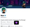 A dark mobile app interface screenshot showing a user profile for 'Mari' with handle '@mariemelhem9', indicating 120 Following, 1.2M Followers, and 0 Subscriptions.