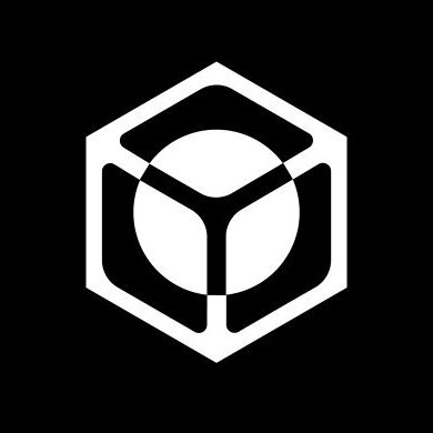 A black and white geometric logo featuring a hexagonal shape with a Y-like symbol inside, set against a black background.