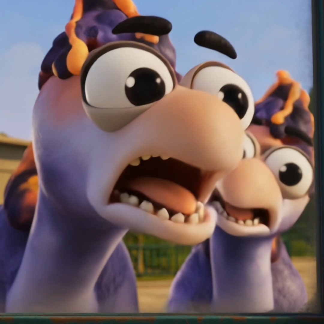 A close-up of two startled, wide-eyed purple slug-like creatures with gaping mouths showing their teeth, rendered in a 3D animated style against a blue sky. The image embodies the post's message that "dreams have no limitations" by showcasing imaginative, surreal creatures that exist only within the boundless creativity of animation.