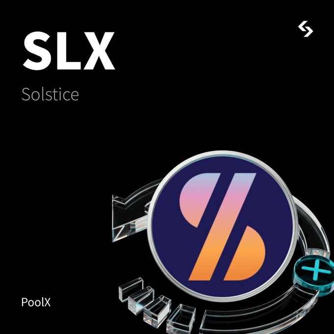 The image features a black background with a white logo for "SLSX" at the top, followed by a blue circle containing an orange and purple symbol below it. The text "Solstice" is written above the circle. Below this, there are three small circles arranged in a triangle formation, each filled with a different color: blue, green, and yellow.