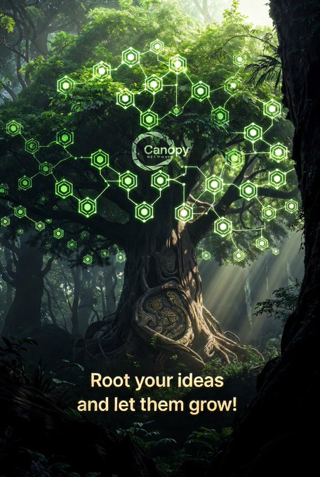 The image features an advertisement for a project called "Canopy" which aims to convert applications into independent blockchain networks. The text in the image emphasizes the importance of Canopy as a borderless framework, allowing users to easily create and deploy their own blockchain applications.