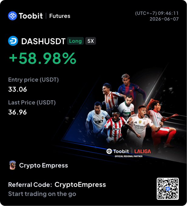 The image shows a poster for a cryptocurrency called Dash. It features a group of people wearing soccer jerseys, with the text "Dash never disappoints me". The poster also includes information about the cryptocurrency's price, entry price, exit price, and last price.