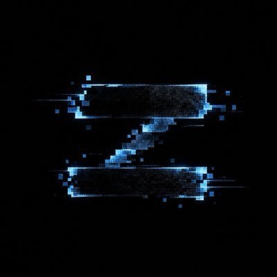 A pixel art letter 'Z' rendered in blue tones with a digital glitch effect against a black background.