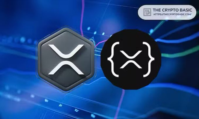 A promotional graphic from The Crypto Basic displaying the XRP logo alongside another cryptocurrency logo on a blue technical background.