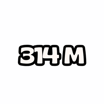 A bold, sticker-style graphic displays "314M" in white text with a thick black outline, highlighting the $314 million figure mentioned in the post about Sui Network's weekly DEX volume. The eye-catching number design emphasizes the key metric from the breaking news update.