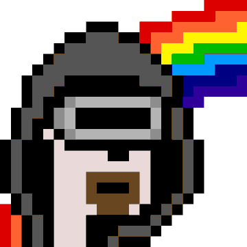 A pixel art 'Nyan Cat' meme featuring a gray cat body, pink Pop-Tart body, and a rainbow trail on a white background.