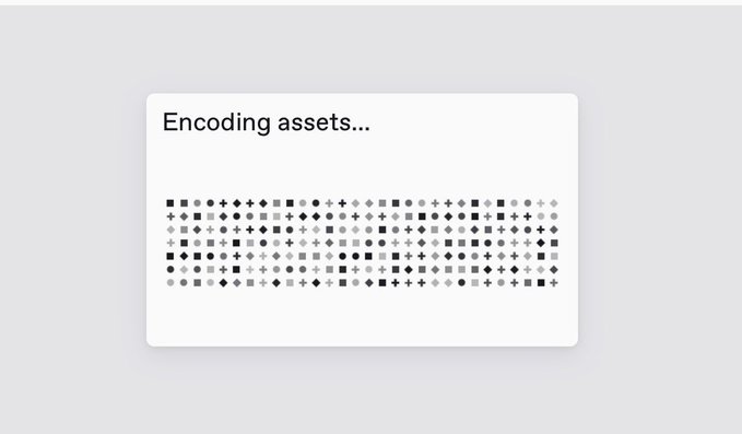 The image shows an email attachment that contains a white square with black dots, which appears to be a screenshot of a webpage or document. The text "Encode assets..." is written above this square. This suggests that there might be some content on the screen that needs to be sent as an attachment in an email.