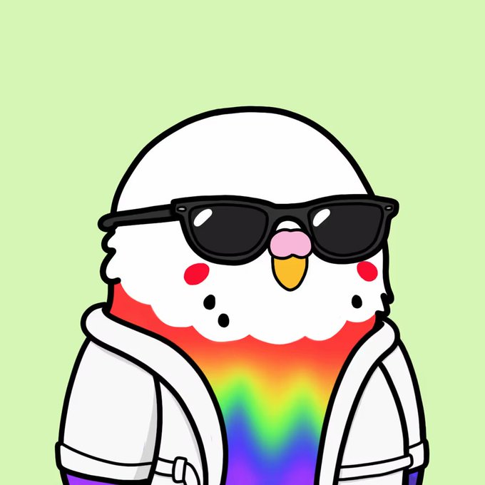 A cute cartoon chick with sunglasses and a rainbow chest grins confidently, paired with the post "Do you even birb?"—the bird literally embodying the "cool birb" vibe the caption jokes about.