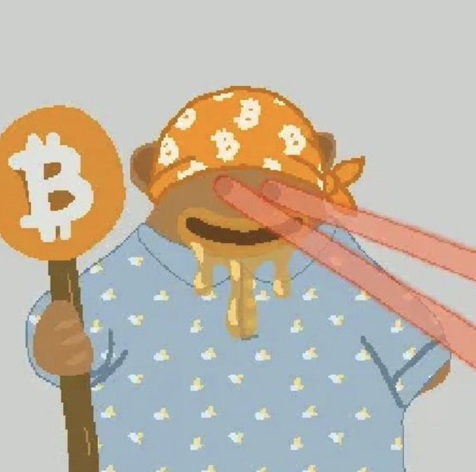 The image features an orange cartoon bear wearing a blue shirt with white polka dots, holding a red laser pointer that emits a red beam. The bear has a bandana on its head and appears to be wearing a hat with a flower design. The caption of the image reads "Goodnight GRIZZY!!! Absolutely love this Pajama Outfit GRIZZY from @BITCOIN_GRIZZY So stocked to be a part of the phase two drop Stay $GRIZZY".