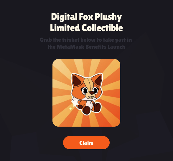 The image shows an advertisement for a limited edition digital fox plush toy. The text on the screen reads "Digital Fox Plushy Limited Collectible" and "Claim this collectible now!". The claim is that if someone wants to claim their Digital Fox Plushy, they should open the "Rewards" section of the post. This post was created by @frankythefrog for a limited edition digital fox plush toy.