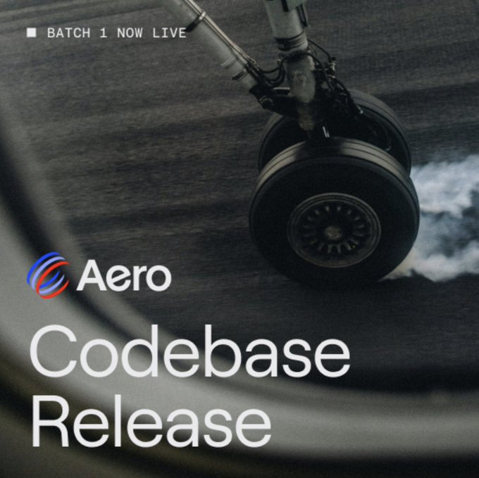 An advertisement for Aero Codebase Release showing an airplane landing gear with text 'BATCH 1 NOW LIVE' and the Aero logo.