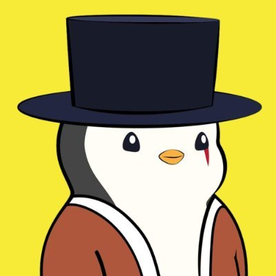 An illustrated cartoon penguin character wearing a black top hat and brown robe against a yellow background.