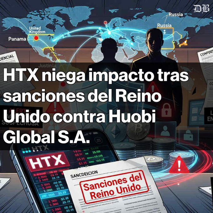 The image features a cartoon depiction of a man standing next to a cell phone with a red stamp on it. The text "HTX nieta impacto tras sanaciones del Reino Unido" can be seen, which translates to "HTX is causing problems for the Reino Unido". This suggests that the man in the image might be involved in some sort of shady business or deal related to the HTX market. The cartoon also includes a map and a list of names, possibly indicating connections between individuals or companies involved in this activity.