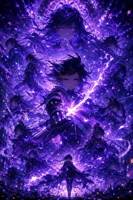 The image depicts a powerful warrior figure surrounded by swirling purple energy and multiple shadowy apparitions of themselves, symbolizing the relentless drive and disciplined persistence required to achieve success. The intense aura reflects the message that even without innate talent, 100 days of unwavering determination will lead to rewards.