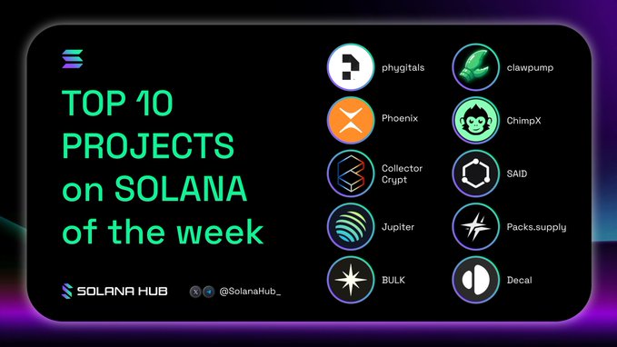 Top 10 Projects of the Week on Solana consists of 11 different projects. The first project is "Top 10 Projects on Solana" with a total of 9 bullet points, followed by the hashtag "#Top10ProjectsOnSolana". Then there are 8 bullet points for other projects, and finally, 2 bullet points for the "#@phygats @sunnycat #snowman". In relation to the post, these projects could be discussing or comparing the top 10 projects on Solana during a specific week.