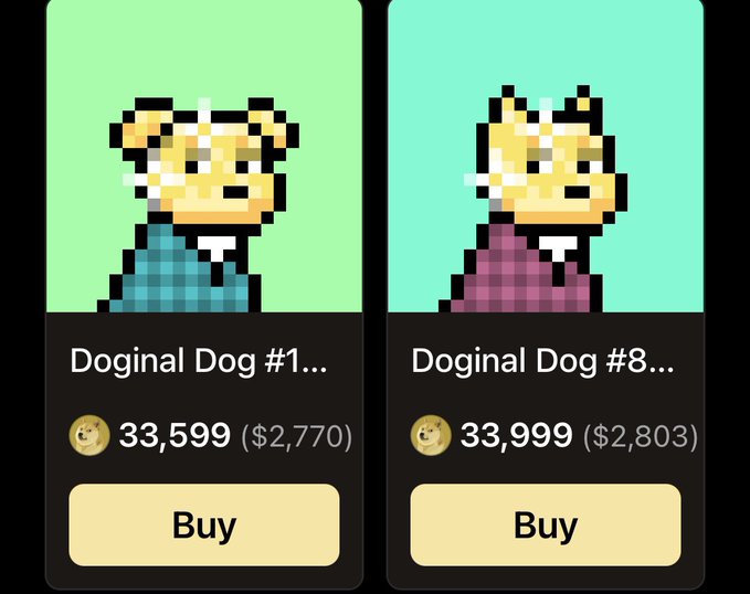 Two dog paintings of identical looks, one blue plaid shirt with a gold collar, priced at $5773 each, are displayed side by side. Above them, there's additional information about these dog paintings for sale including details such as their value, price in different locations (usd), and the current market trends affecting their worth. The image also features a text box that is directly related to the sale of these Doginal Dogs and offers more context on how they are being offered at this time.