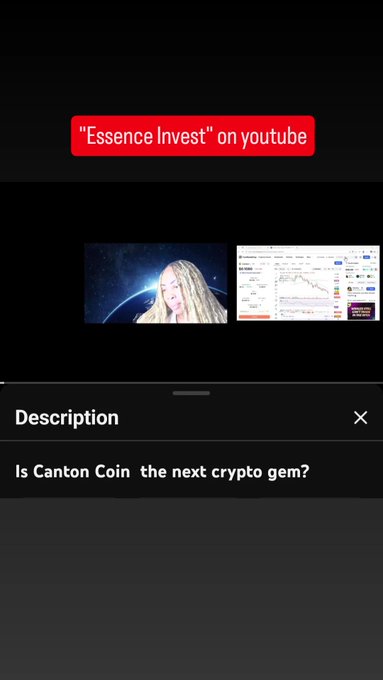 Screenshot of a YouTube video titled 'Is Canton Coin the next crypto gem?' from the channel 'Essence Invest', showing thumbnail previews.