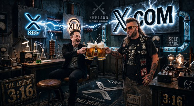 The image features two men sitting at a table with beers in their hands, celebrating together. The background of the photo shows a poster for Ripple, which is an online currency platform created by the PayPal Mafia. This poster serves as a reminder that the vision behind Ripple was not only born but also evolved into what it is today - XRP. The image captures the essence of this evolution and the impact Ripple has had on the digital currency space.