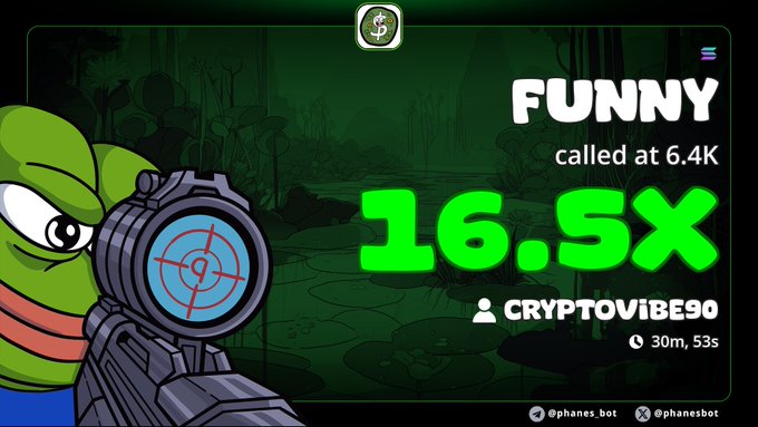The image features a cartoon frog with a gun, which appears to be shooting at a target or an enemy. The background of the image is green, giving it a vibrant appearance. The text "Funny called at 6.4K" is written in white letters above and below the frog's head, indicating that this is a humorous post related to the cartoon character.