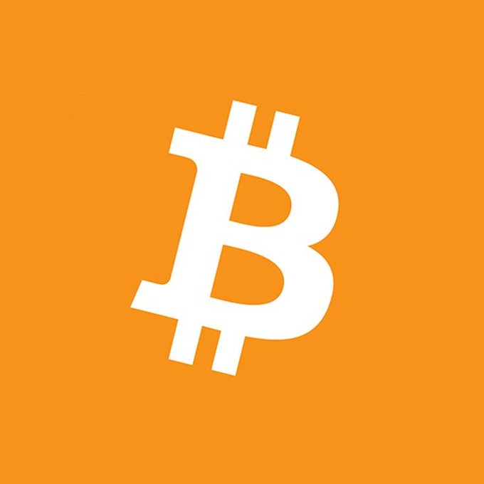 The white Bitcoin '₿' logo centered on a bright orange background.
