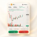A small, blurry mobile app screenshot showing a financial trading interface with a red line chart, green 'Buy' and red 'Sell' buttons, and partial numbers.