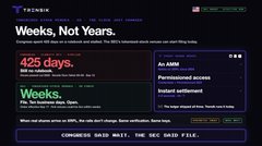 The image shows a dashboard titled "Weeks, Not Years" highlighting 425 days versus "Weeks" processing times, with a panel noting "Permitted access" for "As MIU" with subject settlement status. The accompanying post about the SEC opening the tokenized stock lane and XRP Ledger fitting the blueprint ties into the image's theme of accelerated, permitted access through regulatory channels.