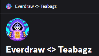 A Discord profile section displaying the username 'Everdraw' linked to 'Teabagz' with a purple and blue hooded character avatar.