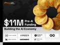 A promotional graphic for 'OORT' featuring a golden moon graphic and text announcing '$11M Pre-A Funding' for 'Building the AI Economy'.