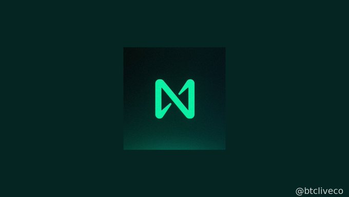 A glowing green logo resembling a stylized 'M' on a dark background, watermarked '@btcliveco'.
