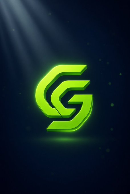 A bright neon-green stylized “G” logo glows against a dark blue background.