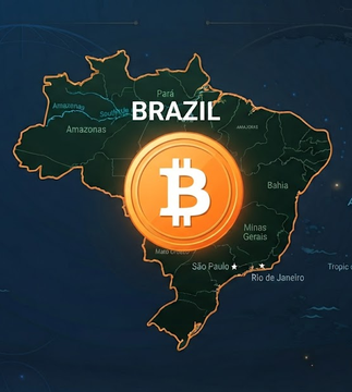 A golden Bitcoin coin is prominently displayed over a stylized map of Brazil, with visible labels including "BRAZIL," "Manaus," "São Paulo," "Rio de Janeiro," "Bahia," "Minas Gerais," and "Amazonas." The image visually reinforces the post's announcement about OranjeBTC, Latin America's largest Bitcoin treasury company based in Brazil, reaching $255M in holdings with 3,950 BTC at an average cost basis of $100,580.