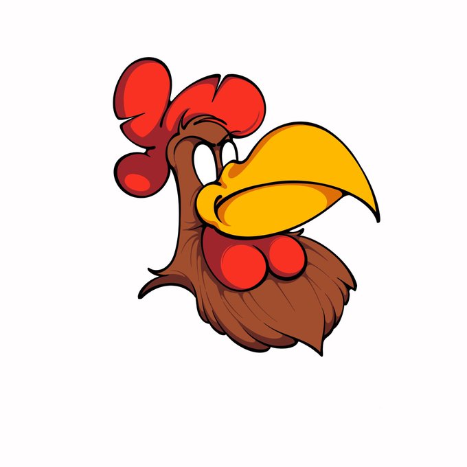 The image features a cartoon rooster with a big, friendly smile and a red hat on its head. The rooster's beak is wide open, giving off an inviting vibe. The background of the image is white, which makes the colorful rooster stand out even more. The caption below the image reads: "Goodmorning V Happy new week Today the first Custom Live! If you wanna get yours too, you can join us through secondary Burning 10V = Custom 1/1 We're preparing the 1st list so don't burn yet anything till we're ready!".