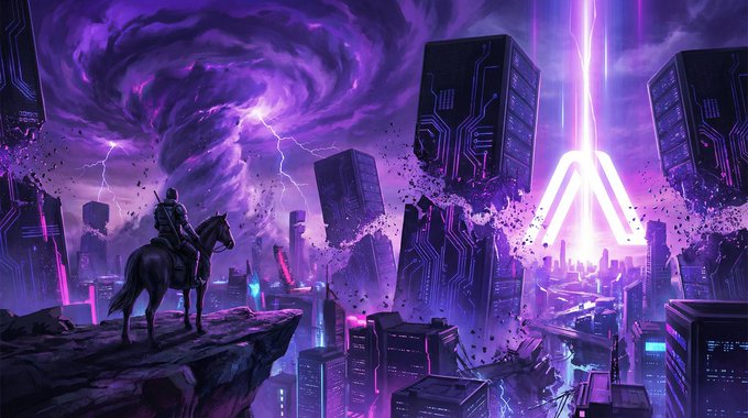 The image features a man riding a horse, with buildings of various sizes scattered throughout the scene. There are also purple lightning bolts flying through the sky above the cityscape. The caption "ARE YOU READY FOR $ARX?" suggests that there is an upcoming event or challenge related to the game "ARX".