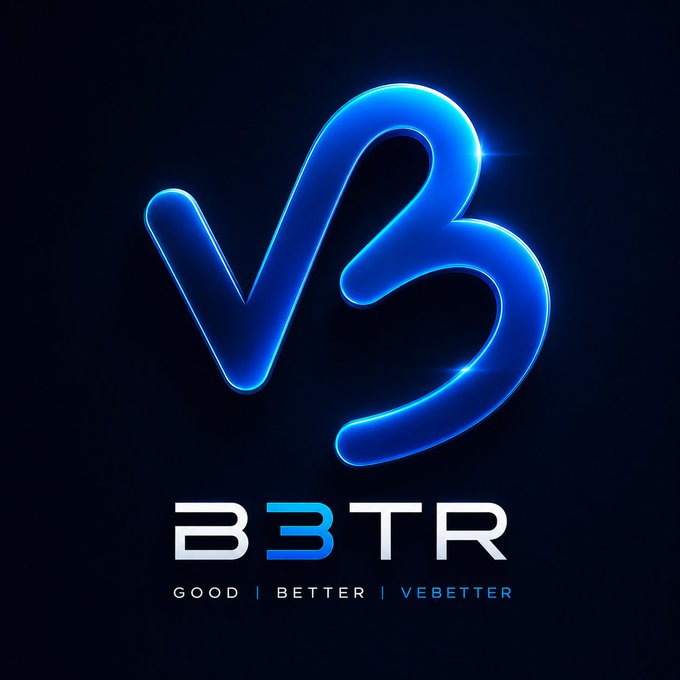 The image features a glowing blue neon "V3" logo above the text "B3TR" and the tagline "GOOD | BETTER | VEBETTER" on a dark background, serving as a visual anchor for the VeBetterDAO branding and its "Good. Better. VeBetter." mantra about redefining rather than following trends.