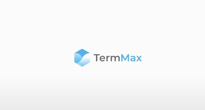 The image features a white background with a blue logo for "TermMax" written in black text. The logo consists of a hexagon filled with blue triangles, which are outlined in white. Below the logo, there's a caption that reads "TermMax".