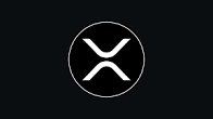 A simple white background features a black circular logo with the XRP (XRP) cryptocurrency symbol in the center.