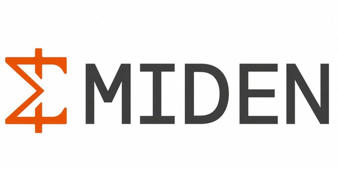 The image displays the Miden logo, featuring a stylized orange symbol resembling the Greek letter sigma (Σ) alongside the word "MIDEN" in dark gray text. This brand identity relates to the post, which reflects on the author's evolving perspective after following the Miden project for an extended period—shifting focus from technology and team to practical building opportunities as mainnet approaches.