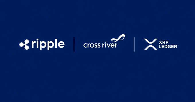 A blue graphic displaying the logos of Ripple, Cross River, and XRP Ledger side by side.