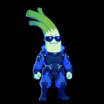 The image shows a stylized anthropomorphic leek character wearing sunglasses and futuristic blue armor/tactical gear, standing against a dark background. The cartoon leek serves as a visual mascot representing "CyberLeek," the anonymous leaker referenced in the post, combining the vegetable mascot with a cyber/tech aesthetic to match their use of crypto and privacy infrastructure.