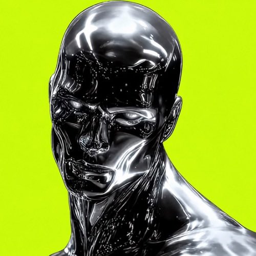 A chrome-silver humanoid bust resembling the Silver Surfer stands against a vivid lime-green background, visually echoing the fusion of Marvel’s iconic character and the silver trade announced for the $SLVR token on Robinhood Chain.